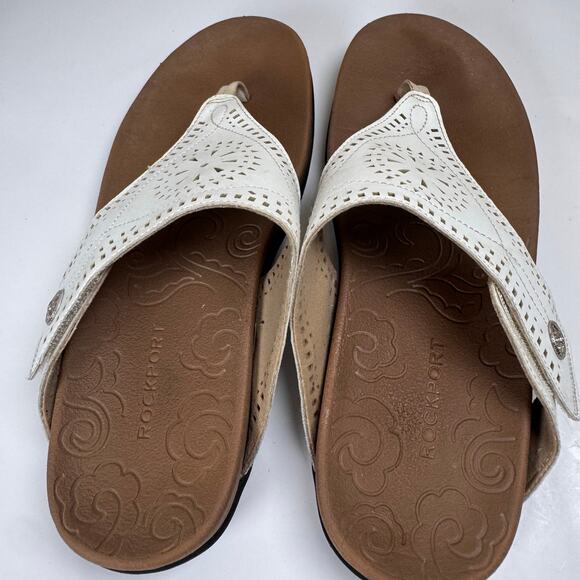 Rockport Ridge Cutout Sandal Thong Women's Size 8.5 White Boho Beach Comfy - Picture 4 of 9
